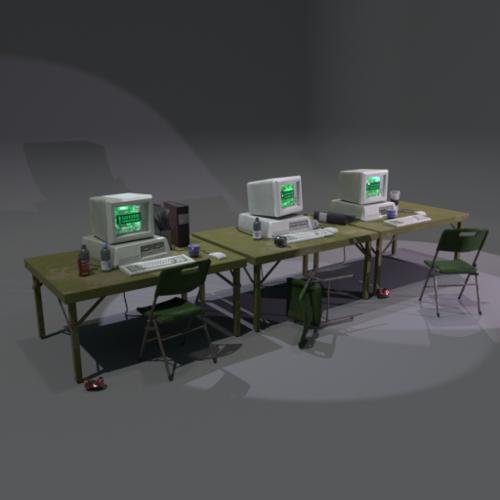 Computers, desk and chairs preview image
